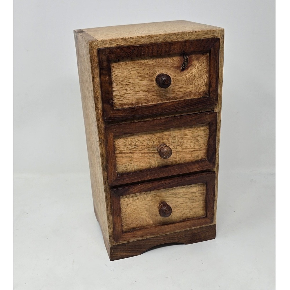 Vtg 3 drawer Apothecary chest brown rustic tabletop storage primitive farmhouse